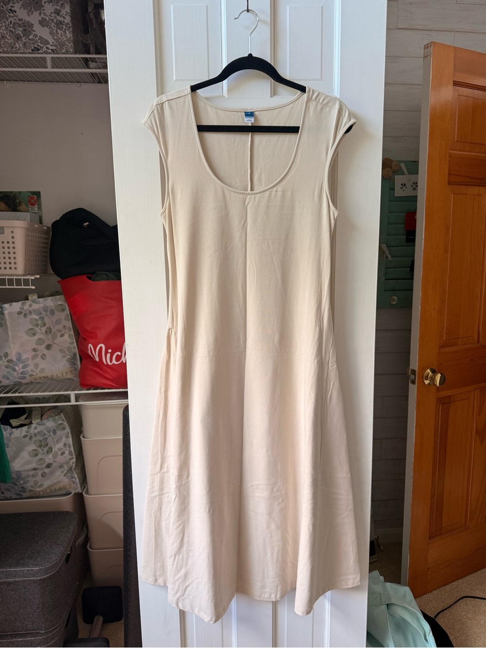 Old Navy Cream Scoop Neck Midi Dress